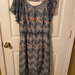 AGB Blue and Orange Chevron Midi Dress